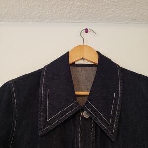 Loewe-on-a-Budget Indigo denim contrast stitch jacket balloon Tiered Puff Sleeve